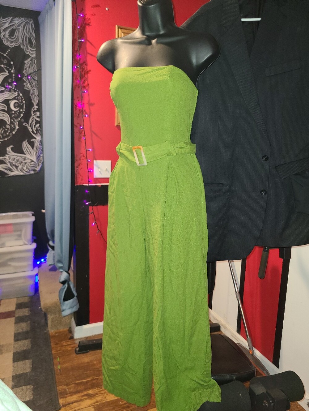 Olive Green Strapless Wide Leg Romper
